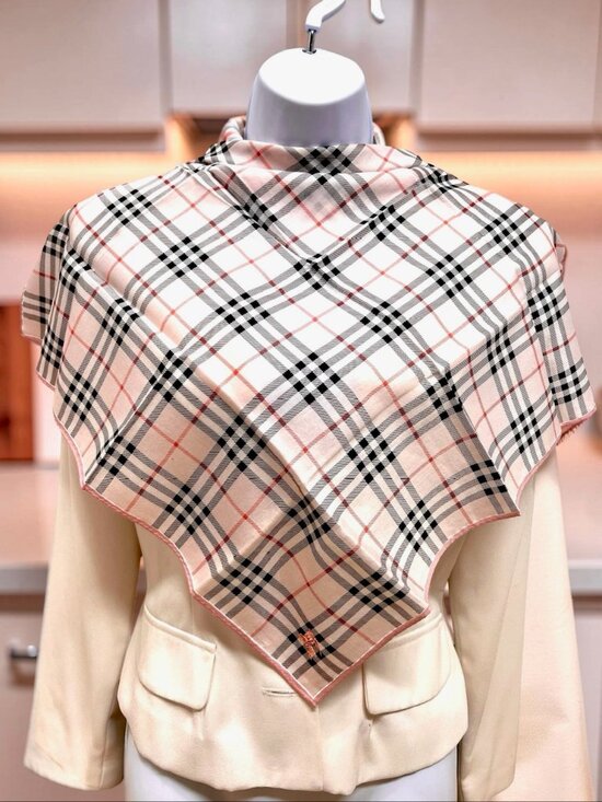 Burberry Accessories - New- Burberrys mini scarves /neck-kerchief19.5"x19.5 Pink  gray black check (99)